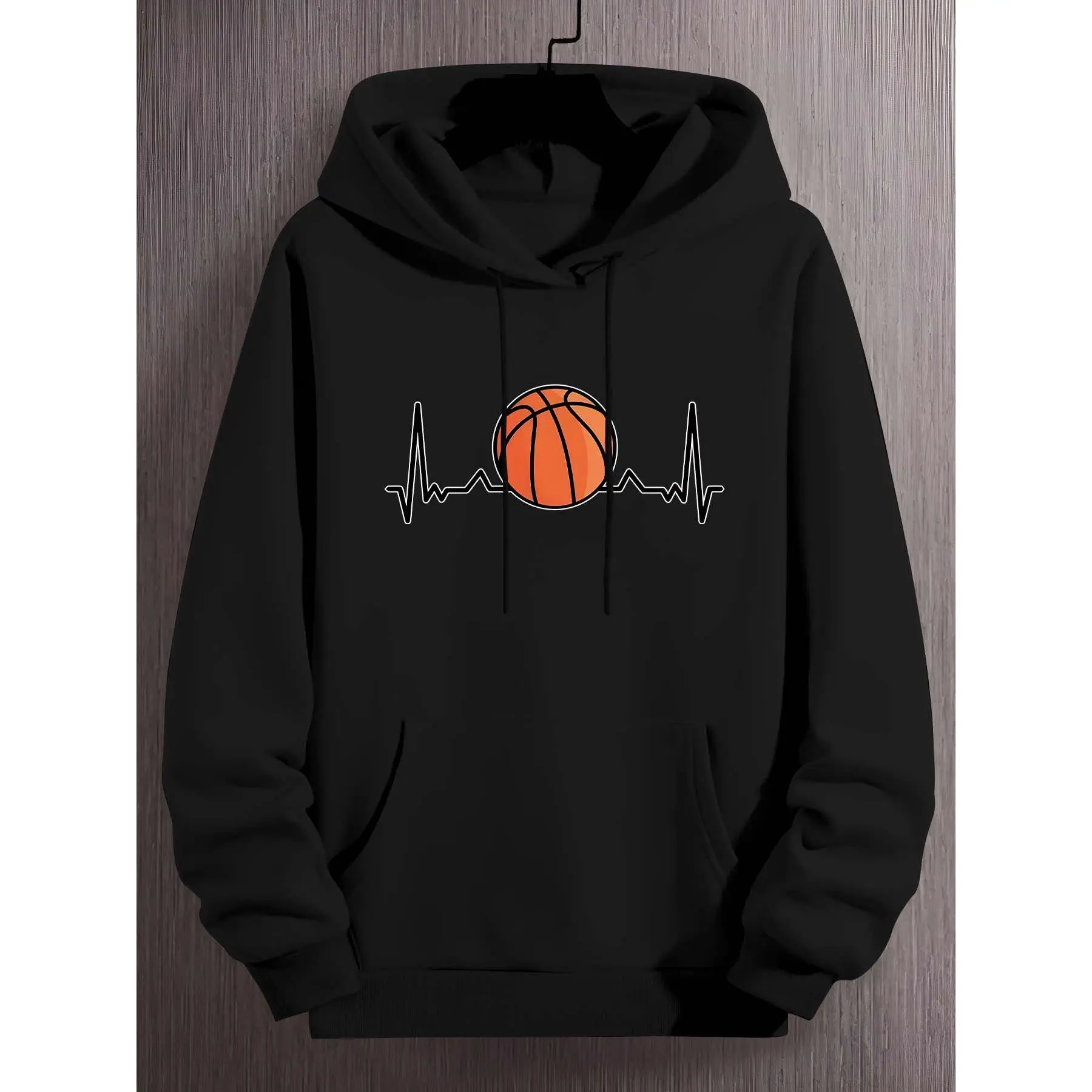Men's Basketball Graphic Hoodie - Cool Casual Street Wear Long Sleeve Knit Pullover Sweatshirt with Kangaroo Pocket, Regular Fit, All Over Print, Polyester, Machine Washable, Do Not Dry Clean, Hoodies, Machine Wash, Do Not Dry Clean, M