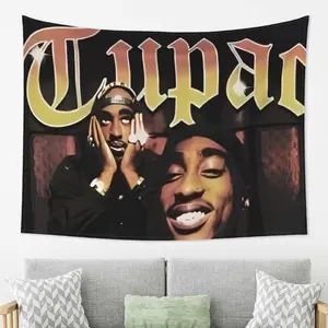 Tupac Shakur Hip Hop Rapper Polyester Wall Tapestry - Urban Aesthetic Graffiti Print Hanging Cloth Art, Photo Backdrop, Daily Home Decor for Bedroom, Table Accent, Durable Fabric Design