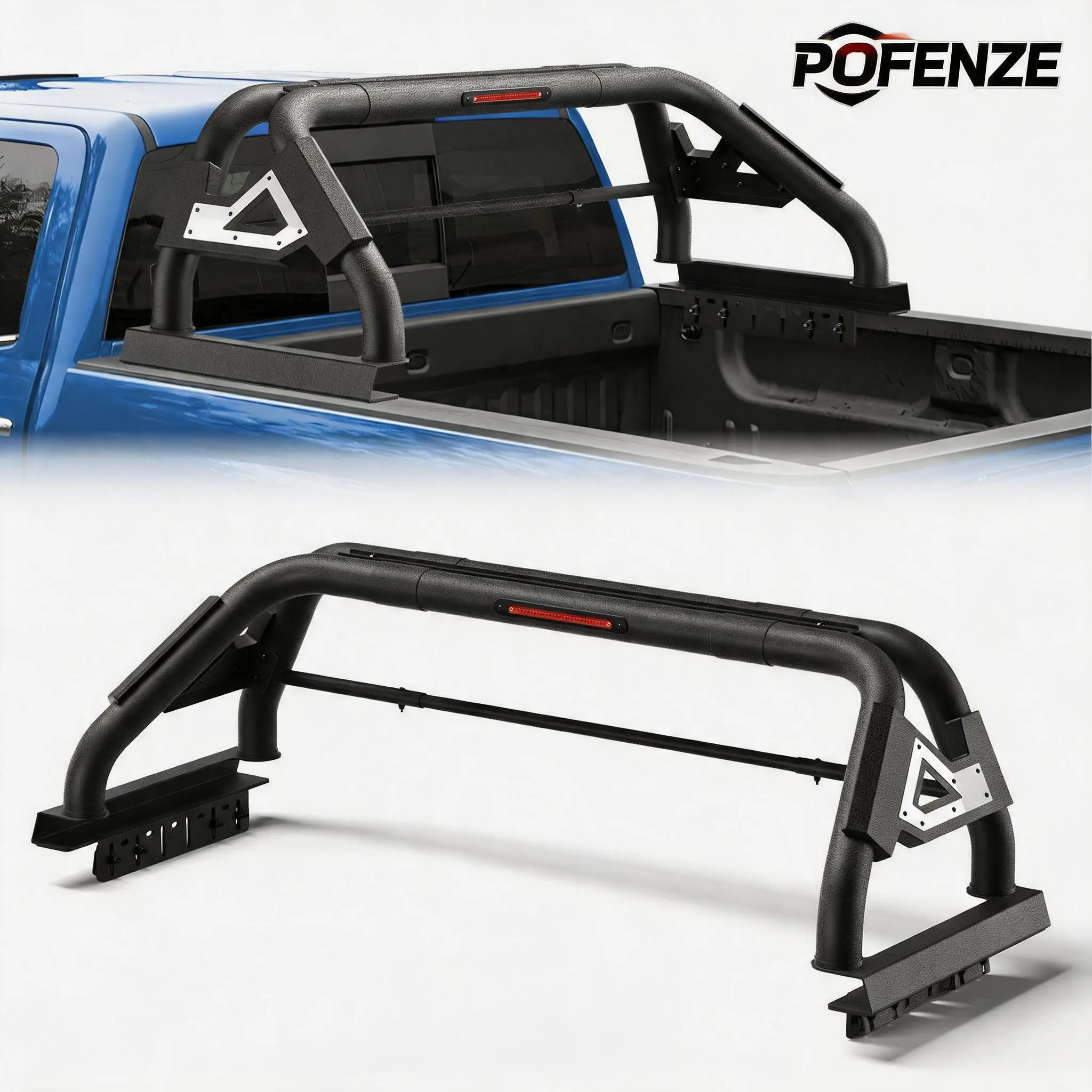 POFENZE-Mestan Adjustable Heavy Duty Truck Roll Bar Chase Rack & Ladder Rack, No-Drill Installation for Full-Size Trucks Compatible with Ford F-150, Ram 1500, Silverado, Sierra, Tundra, Titan, Truck Ladder Rack