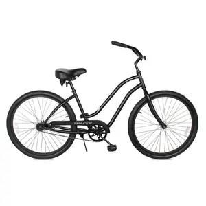 212 MAIN Women's Tracer Ace 26-Inch Steel Frame Beach Cruiser Bicycle - Female Fit, Single-Speed, Coaster Brake, Matte Black, Bicycle Parts Included, for Town Cruising