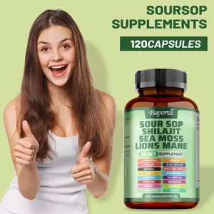 Buporai 24-in-1 Soursop Dietary Supplement - Fortified with premium ingredients shiitake mushroom, seaweed, and shilajit - Supports skin, joint, and bone health - 120 capsules per bottle