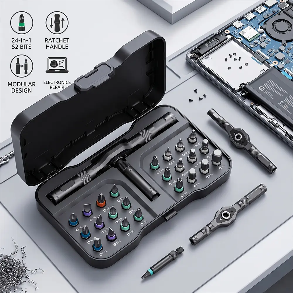 【DealsForYouDays】24-in-1 Multifunctional Ratcheting Screwdriver Tool Set - Compact, Portable, Precision Magnetic DIY Kit with Interchangeable Torx, Flat-Head Bits, Built-in Ratcheting Mechanism for Home Repair, Father’s Day, Adults’ Birthdays Gift