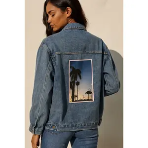🦩Denim Jacket - Island Sunset Flamingo Women's Outerwear, Tropical Bird Design, Vacation Apparel, Summer Fashion, Beachwear Gift, Fall outfits, Fall jacket, trending clothes, Outfit inspo, back to school, college