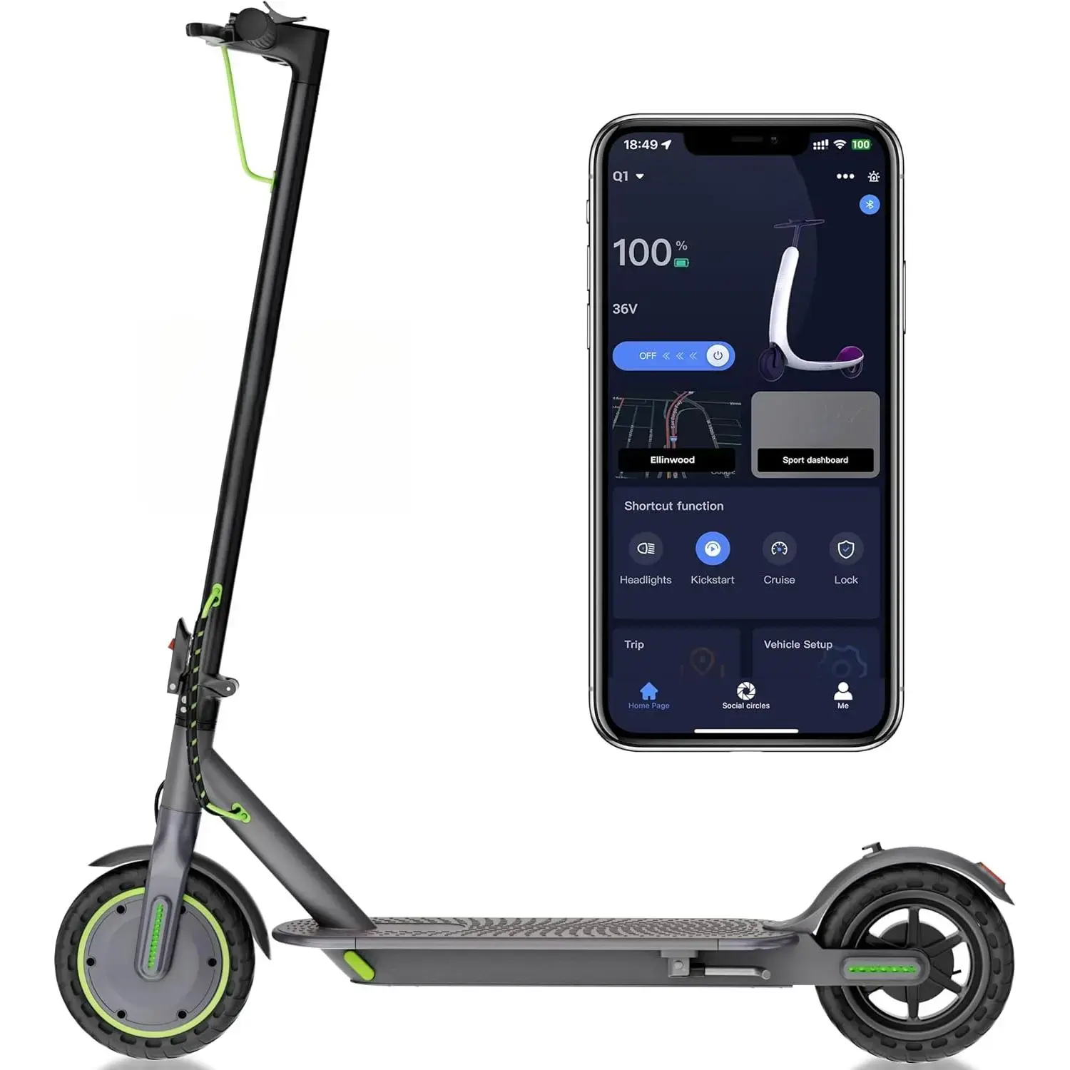 Electric Scooter 350W Motor,21 Miles Range,19 MPH Top Speed,Dual Braking System,App-Controlled,Portable Folding E-Scooter for Adults