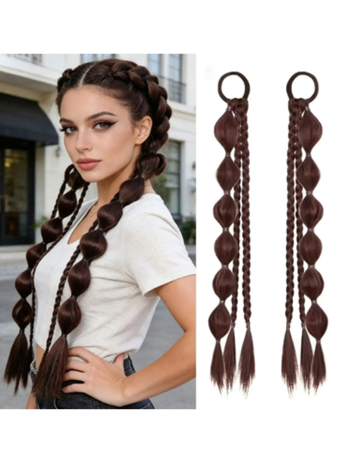 2 Pcs Tibetan Braided Ponytail Wigs, Long Hair Braid Accessories, Bubble Bobble Braids, Fake Hair Extensions, Synthetic Hair Hairpieces, Synthetic Extensions for Stylish Looks