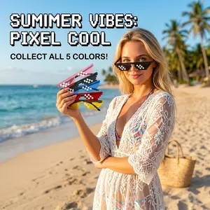 Mosaic Funny Sunglasses, Multi-Color Creative Photo Props, Graduation Beach Sun Glasses, Pixel Fun Eyewear, Trendy Street Fashion, Party Essential