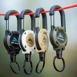 BUYE Tactical Retractable Keychain Set - 2 Pieces, Heavy Duty Steel Wire Rope with Lanyard and Carabiner, Suitable for Outdoor Camping, Hiking, and Fishing - Multi-functional Badge and ID Holder