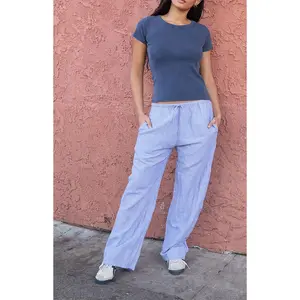 John Galt Women's Navy & White Striped Anastasia Linen Pants