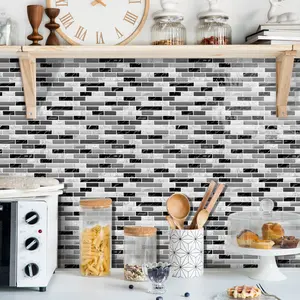 5pcs 12x12 Inches Crystal PU Resin Self-Adhesive Decorative Wall Stickers, 3D Marble Tile Effect Glossy Waterproof Peel and Stick, Textured 3D Wall Panels for Kitchen Backsplash Accent Wall Renovation, Easy DIY Home Decor Wall Tiles