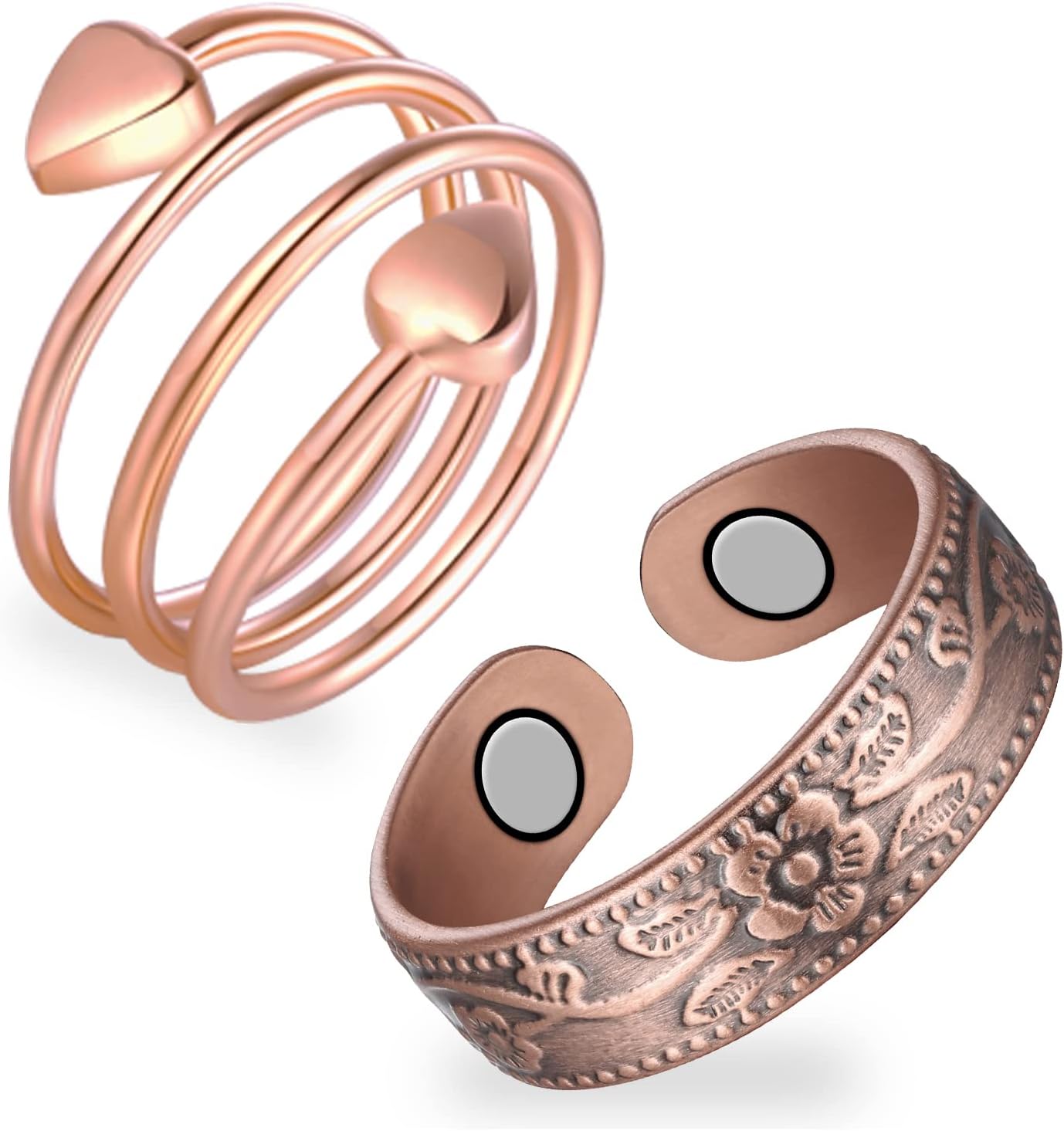 2PCS Copper Rings for Women,99.99% Pure Copper Magnetic Thumb Ring with Magnet,Lymphatic Jewelry Gifts for Womens