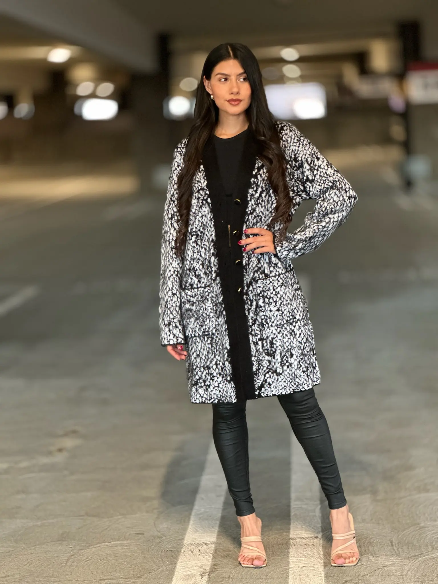 Big Button-Down Long Sleeve Snake Print Cardigan with Pockets