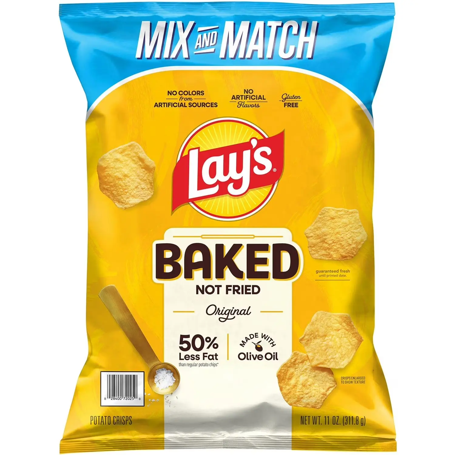 Lay's Baked Original Potato Chips - PepsiCo Gluten-Free Ambient Vegetarian Organic Olive Oil Low-Fat Crispy Snack, 11 oz, 101-200 Calories