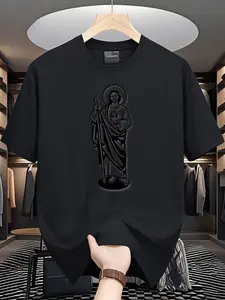 Saint Judas Shadow Distressed T-Shirt, Round Neck, Unique Non-Matching Design, Casual Loose-Fit Short Sleeve Top, Perfect for Everyday Wear
