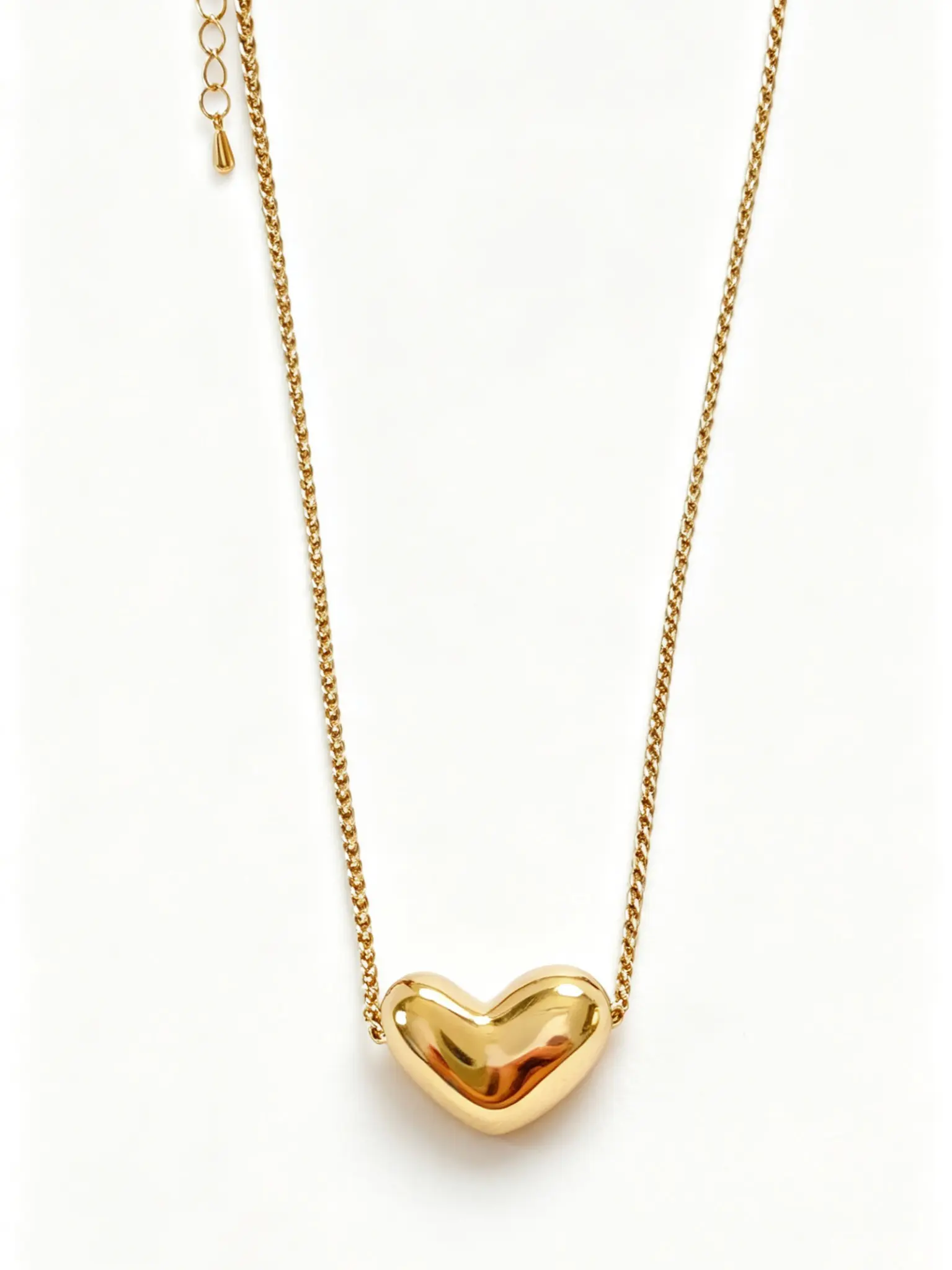 Dainty Puffy Heart Pendant Necklace, Adjustable Cable Chain Costume Jewelry for Women