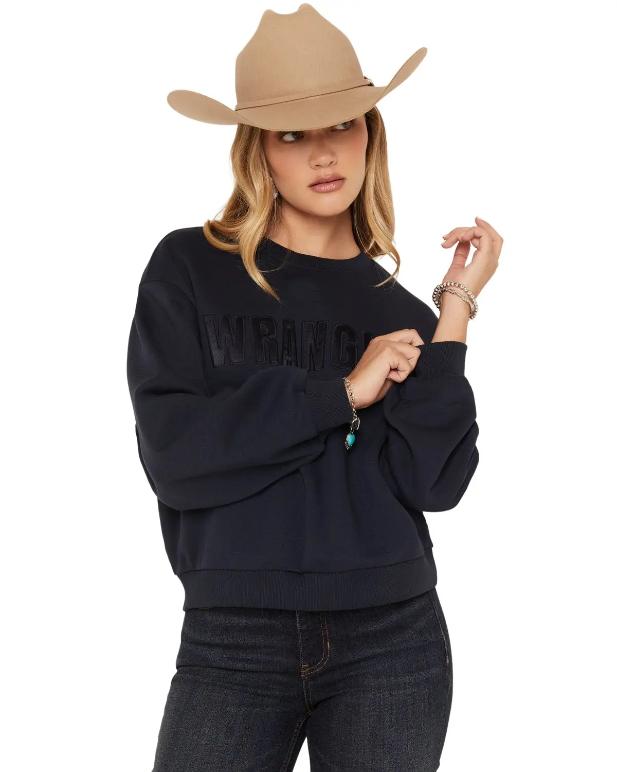 Wrangler Women's Retro Women'S Satin Logo Embroidered Crewneck - 112380259