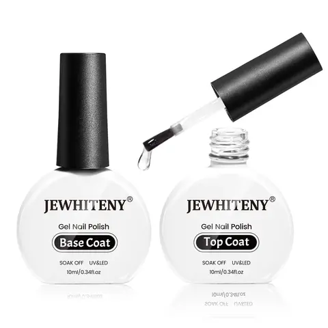 JEWHITENY 2 Bottles 10ML UV Gel Top Coat and Base Coat Set, Smooth No Wipe Quick Drying Long Lasting Glossy Shine for Manicure, Gel Manicure & DIY Nail Care Nail Art Design