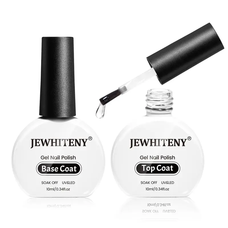 JEWHITENY Gel Nail Polish Set - 2-Pcs 10ML Clear-Based & Coating Gel, No-Wipe Base & Glassy Top Coat, UV/LED Cure, Quick-Drying, Smooth Manicure Selfcare for DIY Home Nail Care