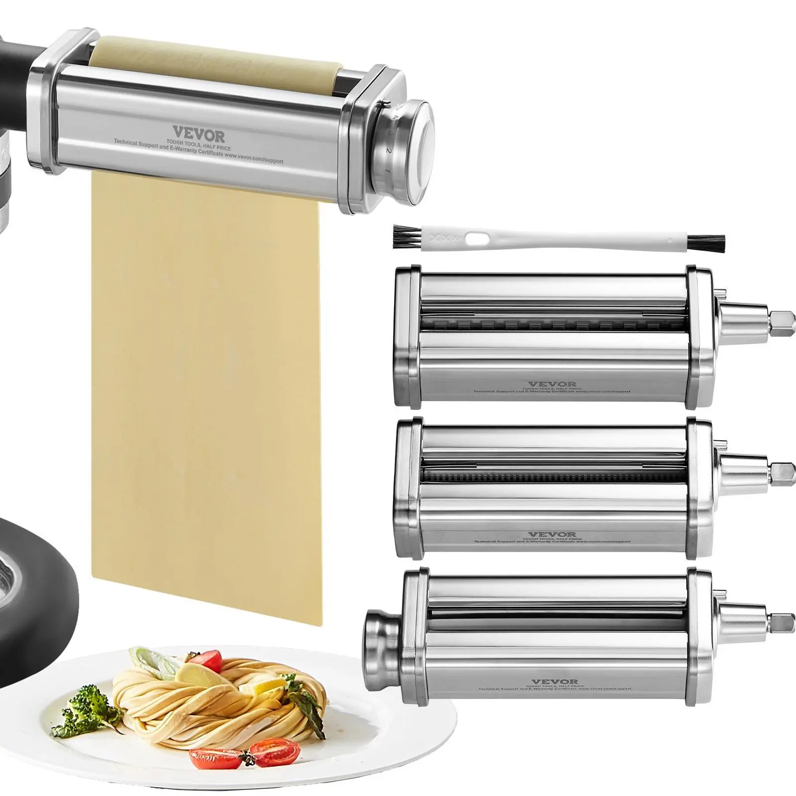 【SummerFinds】VEVOR Pasta Attachment for KitchenAid Stand Mixer,  Stainless Steel Pasta Roller Cutter Set Including Pasta Sheet Roller, Spaghetti and Fettuccine Cutter, 8 Adjustable Thickness Knob Pasta Maker, 3Pcs