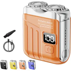 Portable Electric Shaver for Men, Mini Rotary Dual Ring Razor for Beard Trimming, USB Rechargeable & Magnetic Washable for Home and Travel (Orange)