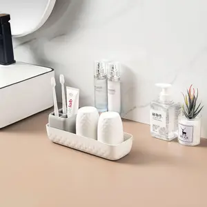 4 Pcs Toothbrush Holder for Bathrooms, Toothbrush Organizer Countertop for Toothbrush Storage, Toothbrush and Toothpaste Holders Set with 3 Slots, Tooth Brushing Cup Caddy for Family-White
