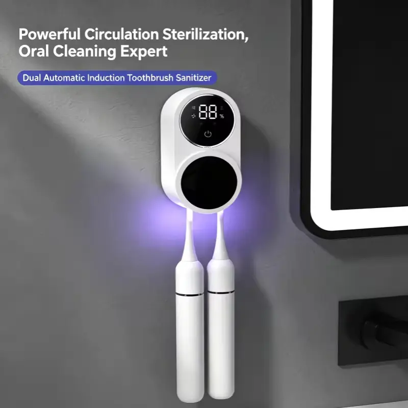 UV Compact Toothbrush Sterilizer Case, Mini Portable Rechargeable with Inductive Switch, Charge Display, Sterilizes Brush for Travel/Home Use, Usb Charge