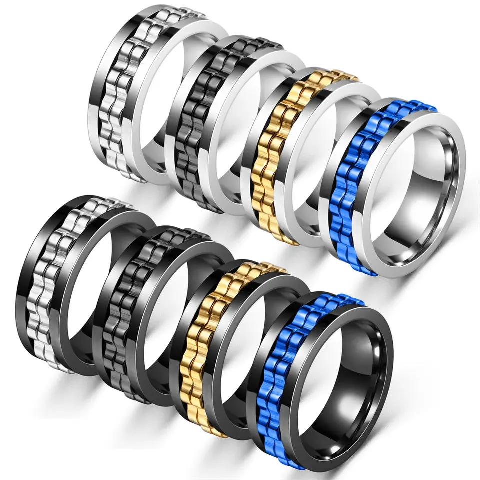 Unisex Multi-Size Round Band Rotating Flower Spinner Ring - Stainless Steel Anxiety Relief Fidget Ring, Unisex Wear