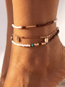Women's Beaded Anklet Set, Adjustable Bohemian Shell Anklets, Hawaiian Beach Pearl Disc Starfish Conch Anklets, Summer Fashion Gift