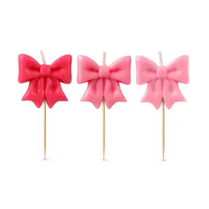 WRAP PARTY Candles - Set of 5 Bow-Shaped Party Birthday Candles - PINK - 2" Tall - Fun and Unique Coquette Party Decor - Gift-Ready Package