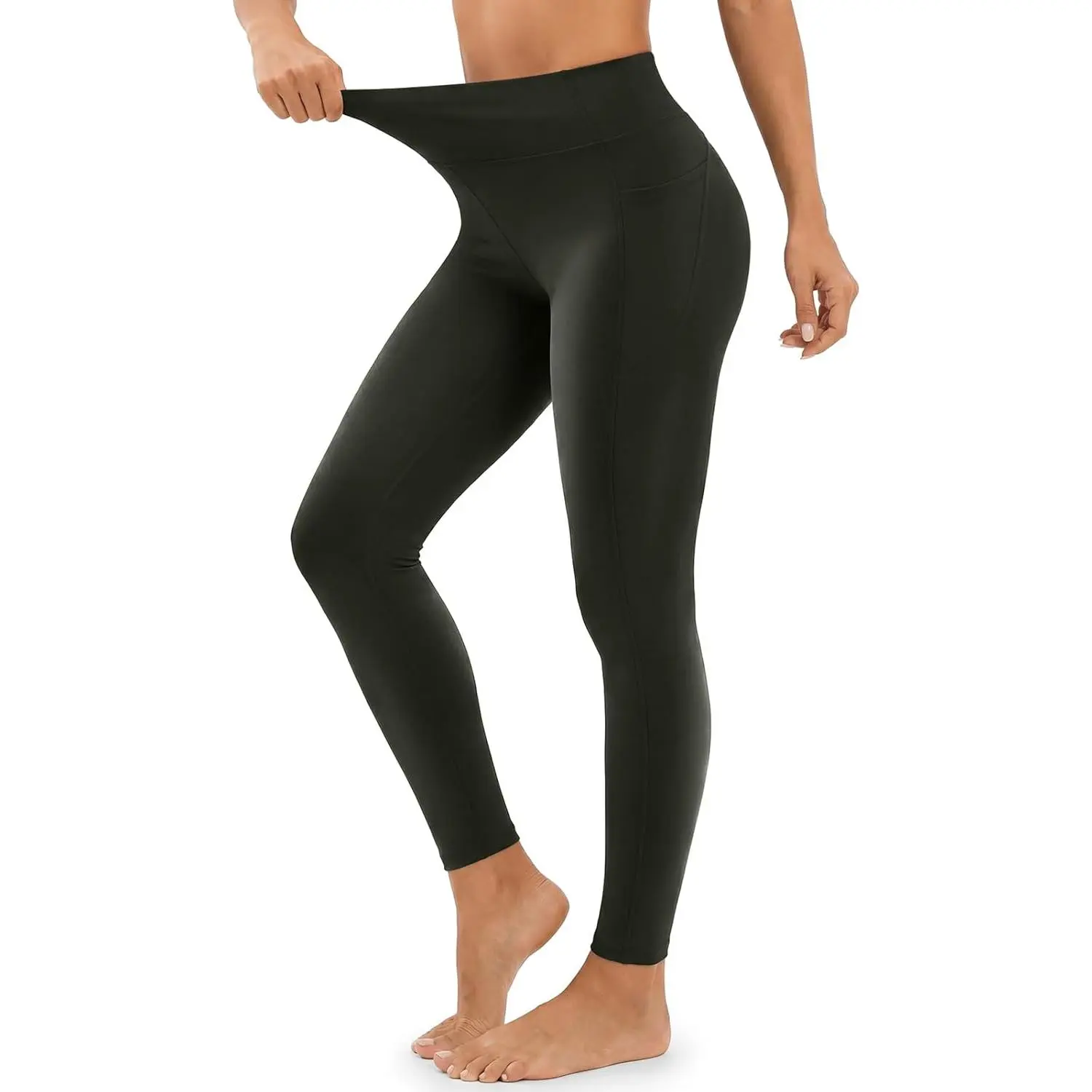 Compression Leggings with Pocket for Women - High Waist Tummy Control Workout Running Yoga Pants Sculpting Gym Fitness Green M