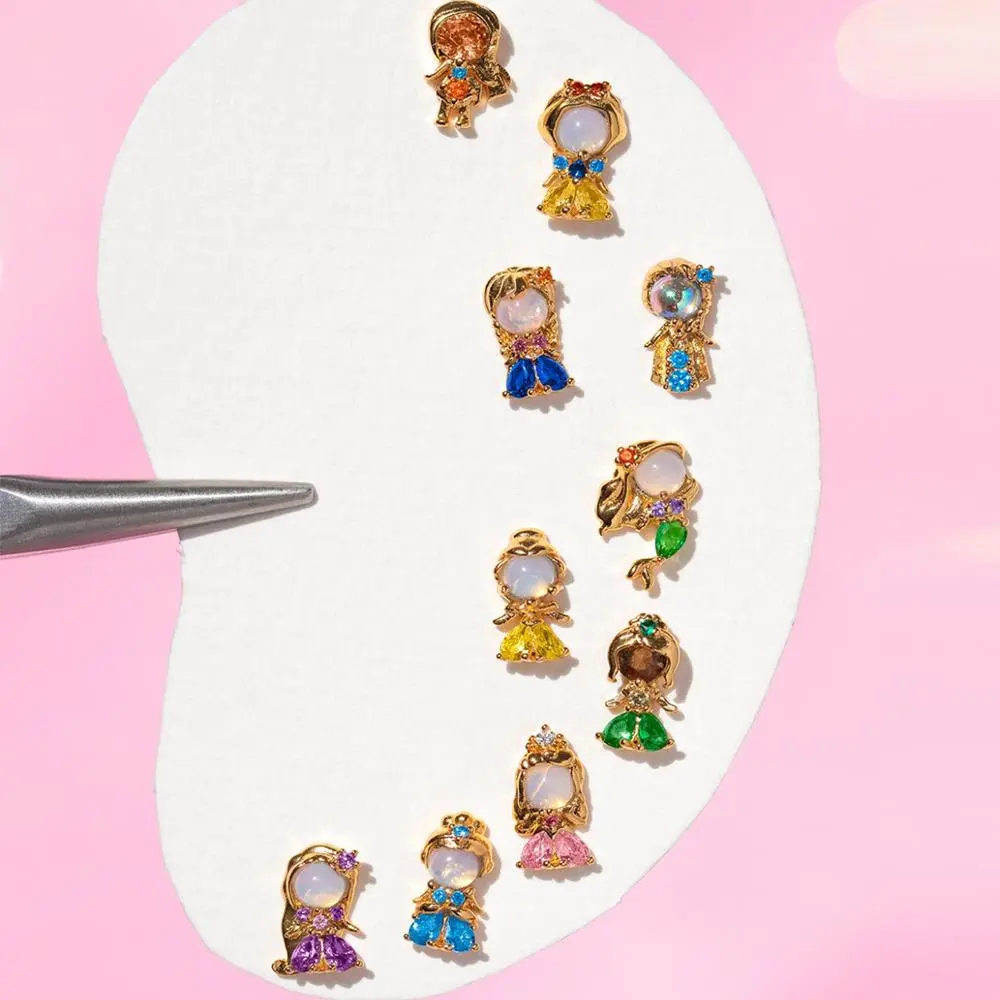 New Ins Colorful Zircon Cute Cartoon Characters Princess Stud Earrings For Women Girls Trendy Party Jewelry Gift