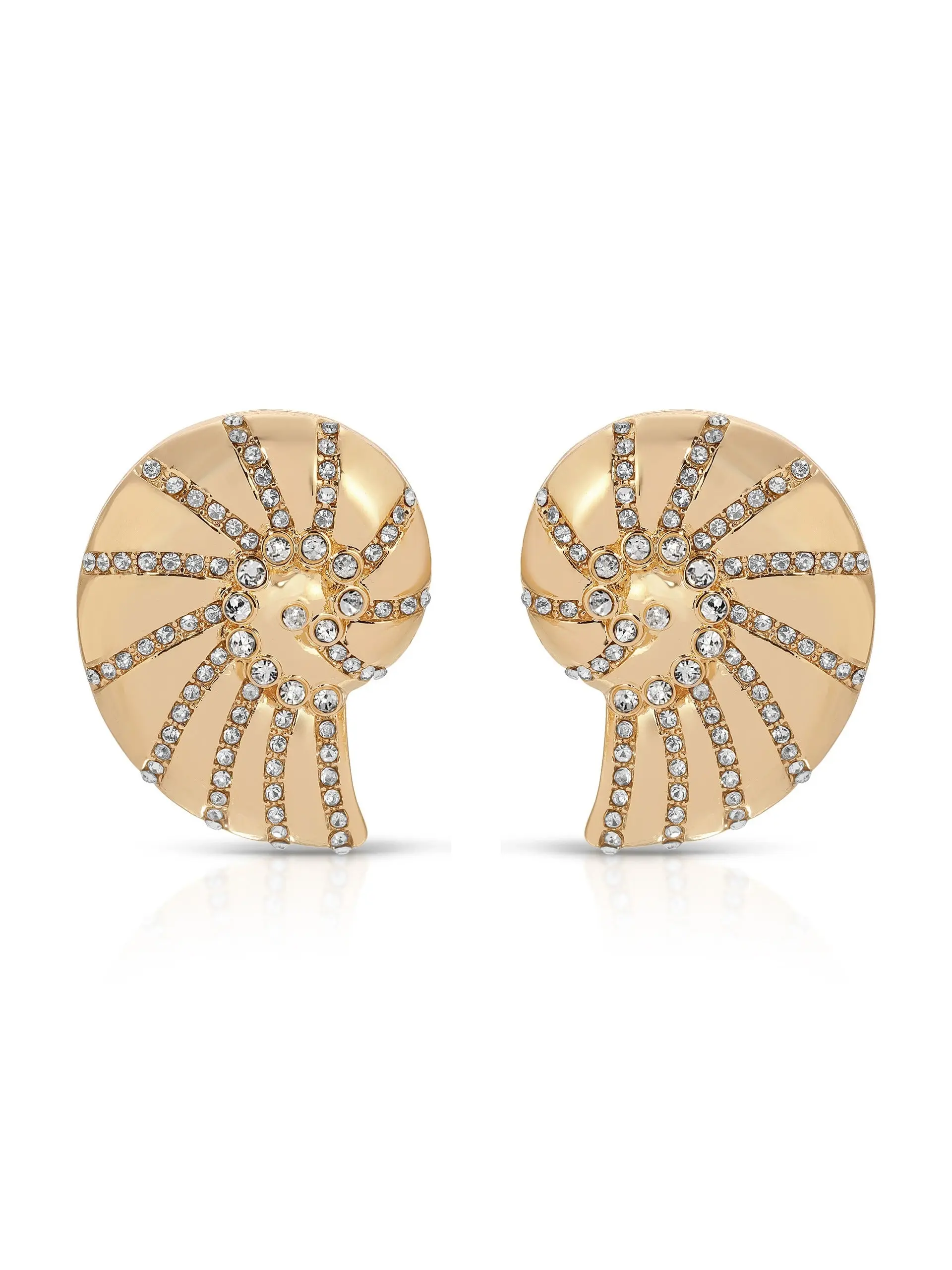 Crystal Studded Nautilus Shell Earrings – 18K Gold Plated Ocean-Inspired Statement Earrings for Women | Elegant Crystal Shell Drop Jewelry