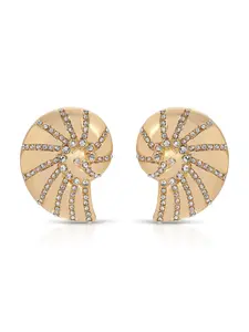 Crystal Studded Nautilus Shell Earrings – 18K Gold Plated Ocean-Inspired Statement Earrings for Women | Elegant Crystal Shell Drop Jewelry
