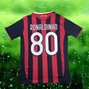 09 10 Home Red Ac No.80 Ronaldinho Short sleeve Soccer Jerseys UUR