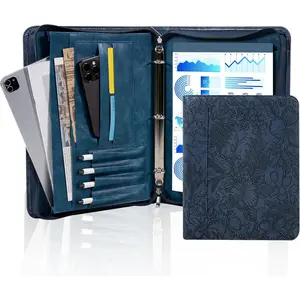 Embossed Portfolio Binder,3-Ring Zipper Padfolio for Women and Men,A4/Letter Size,PU Leather with iPad,Professional Organizer for Resume/Interview