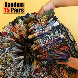 5/10/15 Double Autumn and Winter Unisex Mid Tube Knitted Socks for Couples, Thick and Warm, Anti Slip Retro Tribal Pattern, Machine Washed, Suitable for Indoor and Outdoor Use and Holiday Gift Giving