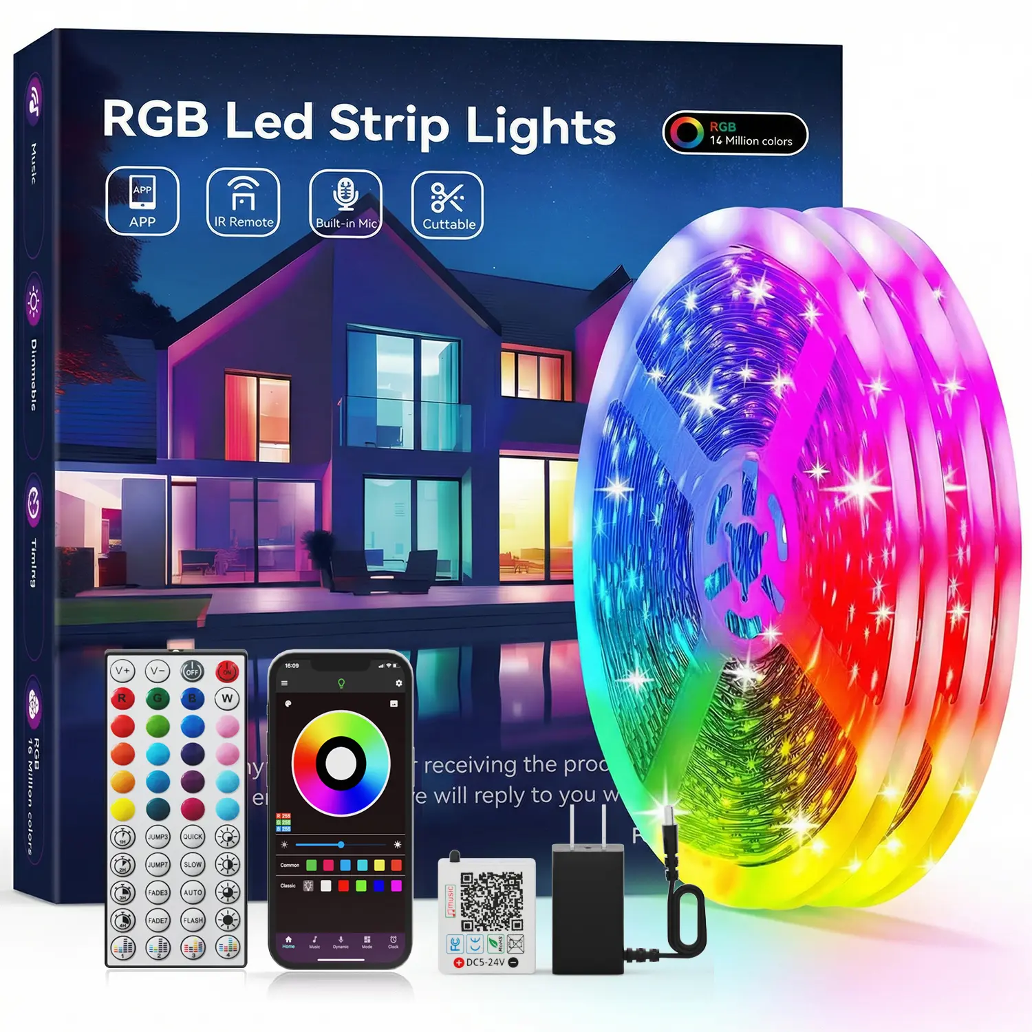 Music Sync Smart LED Strip Lights, Bluetooth App Controlled Flexible RGB Lights for Bedroom Home Decoration, Cool Teen Gadget Gifts