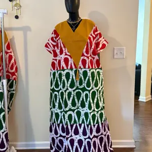 Adwoa Vibrant Cotton Ankara & ASOKE Bubu with Scarf 62" - Red Cotton Fabric with Matching Scarf & Side Slits