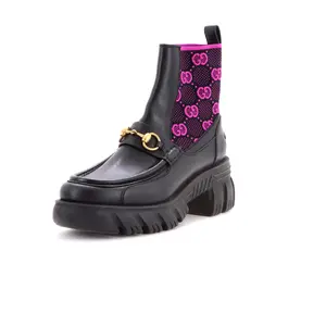 Pre-owned Gucci Women's Quebec Horsebit Chelsea Boots Leather with GG Elastic by Rebag