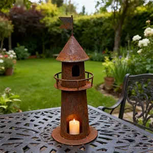 Vintage House Candle Holder, Angel Candle Holder, Lighthouse Candle Holder, Rustic Iron Art Craft, Perfect for Holiday Decor, Garden Decor