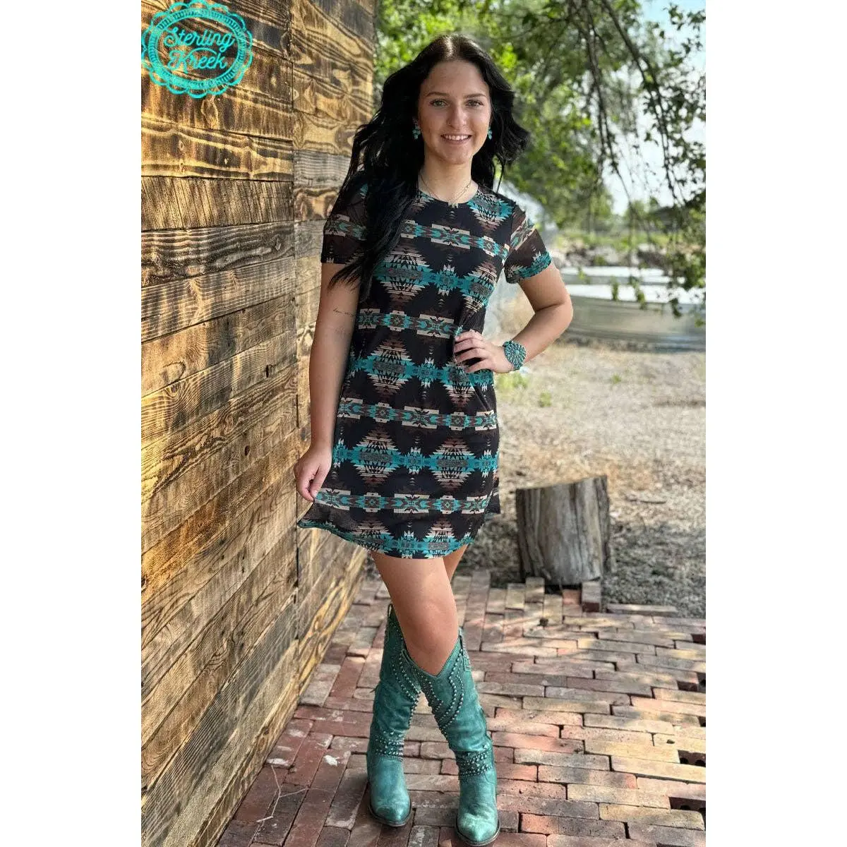 Spin You Around Aztec Mesh Dress
