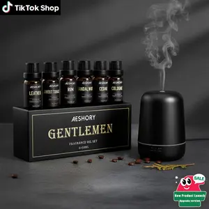 Gentlemen Fragrance Aromatherapy Oil Set 6x10ML for Diffuser - Sandalwood, Cedar, Leather, Sweet, Rum, Cologne Aromatherapy Oils Gift for Men (No aroma diffuser)