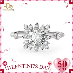 Delzzad 1ct Starburst Ring Daisy Cluster Band Ring Engagement Ring Band VVS Synthetic Moissanite Ring Jewelry S925 Perfect Birthday Engagement Wedding Anniversary Christmas Valentine's Day Gift
