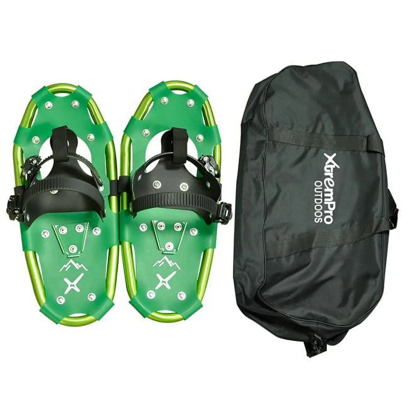 XtremPro Aluminum Alloy Snowshoes - 17 in., Lightweight, Ergonomic Design, 13-Point Crampons, Green, Matching Backpack Included (Winter Sports Skiing Trail Gear)