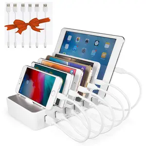 Charging Station for Multiple Devices,  6 USB Ports Family Charger Compatible with apple iPhone iPad and Android Phone and Tablet
