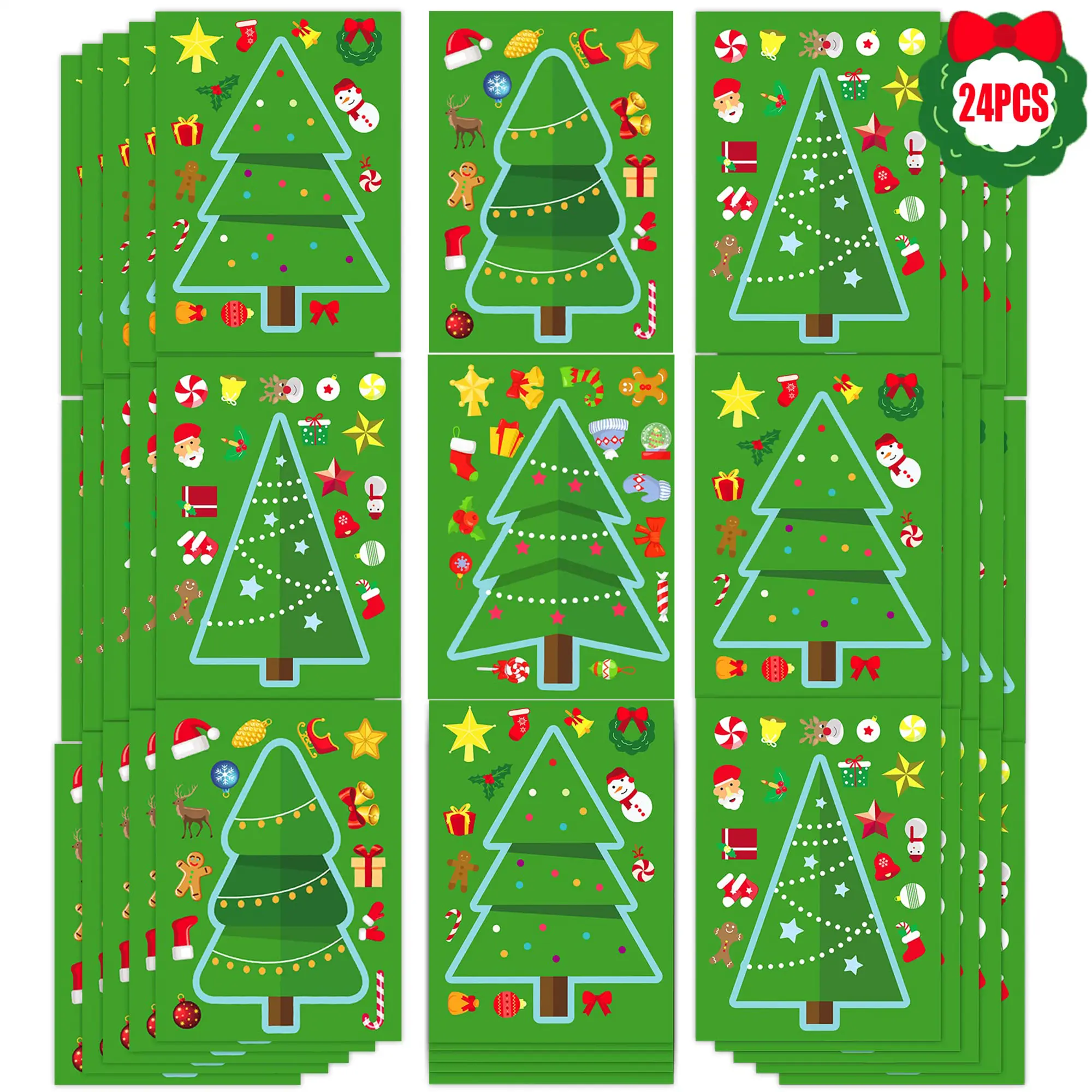 Christmas Tree Stickers, 24 Sheets Make a Christmas Tree Stickers Decals Crafts, Xmas Party & Activities Games