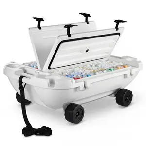 VEVOR 40 QT Insulated Floating Cooler, Wheeled Ice Box with Dry Storage & Tow Rope, Premium LLDPE Amphibious Drink Cooler for Lake, Pool, Camping & Hiking, Insulated Cooler