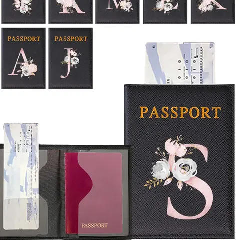 Fashion Letter Pattern Passport Case, PU Leather Wedding Case, Stylish 26 Initial Letter Themed Design Travel Passport Sleeve Card Holder, Travel Accessories, Travel Gear, Travel Document Holder, Passport Holders