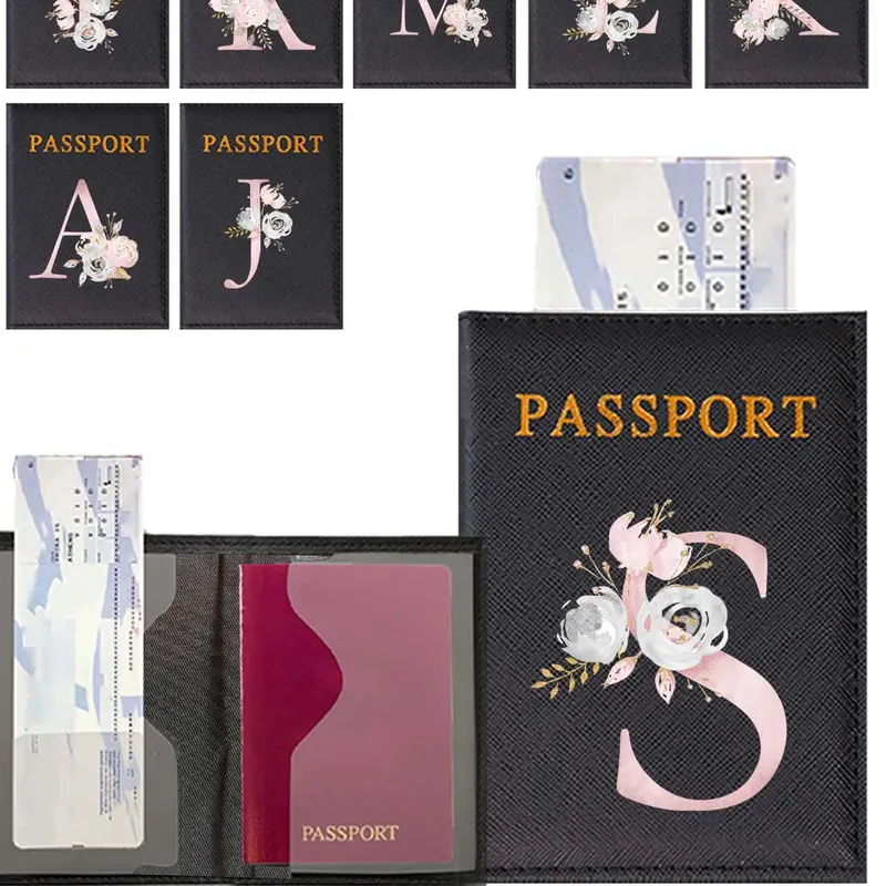 Fashion Letter Pattern Passport Case, PU Leather Wedding Case, Stylish 26 Initial Letter Themed Design Travel Passport Sleeve Card Holder, Travel Accessories, Travel Gear, Travel Document Holder, Passport Holders