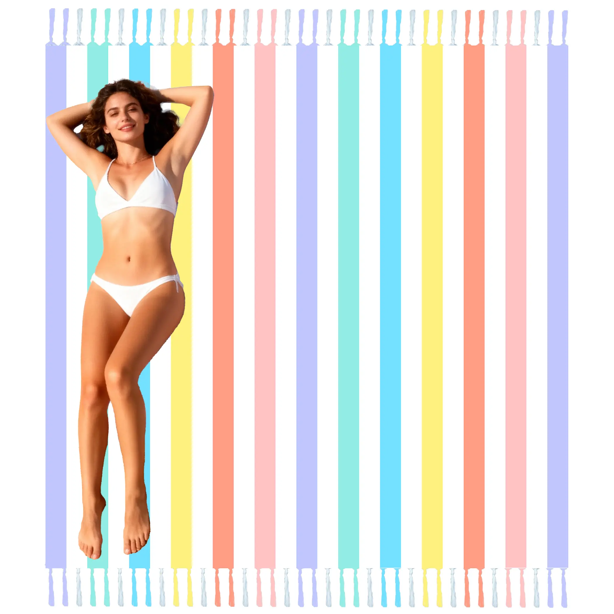 Adult Size Turkish Beach Towel - 90.5x82.6in, Rainbow Stripes, Absorbs Water, Breathable, Outdoor Picnic Blanket, Ideal Gift for Grandparents