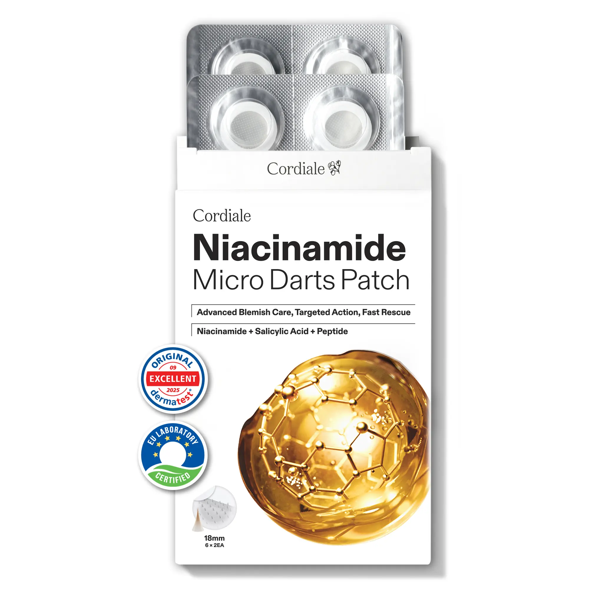 Cordiale Microdart Acne Patches for Deep & Cystic Acne, Niacinamide Micropoint Hydrocolloid Pimple Patches with Salicylic Acid & Peptide, Early Stage Zit & Acne Spot Stickers, Korean Skin Care (12 Count)